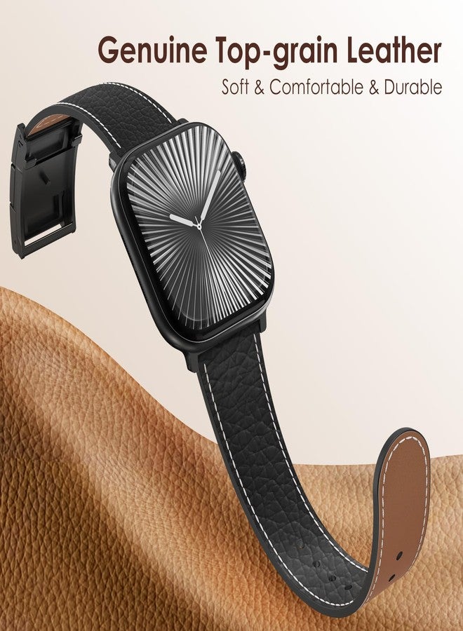 CHANCHY Leather Magnetic Watch Band Compatible with Apple Watch Bands 40mm 38mm 41mm 42mm 44mm 45mm 46mm, Top Grain Leather Dressy Band for Women Men iWatch Ultra SE3 Series 11/10/9/8/7/6/5/4/3/2/1 - Image 4